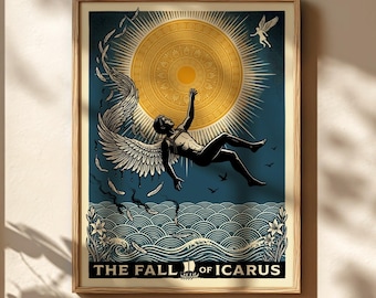 Icarus Falling Poster - Greek Mythology Wall Art, Mythic Decor