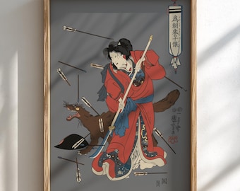 Ten Famous Excellences of Tametomo Kuniyoshi Print, Edo Period Japanese Ukiyo-e, Samurai Art