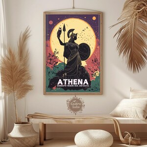 Athena poster hanging in a cozy space with natural elements, surrounded by a minimalist decor featuring neutral tones.