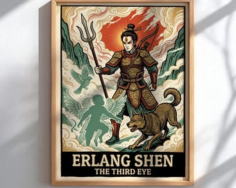 Erlang Shen The Third Eye Poster, Chinese Warrior God Wall Art, Chinese Mythology Print, Folklore Decor