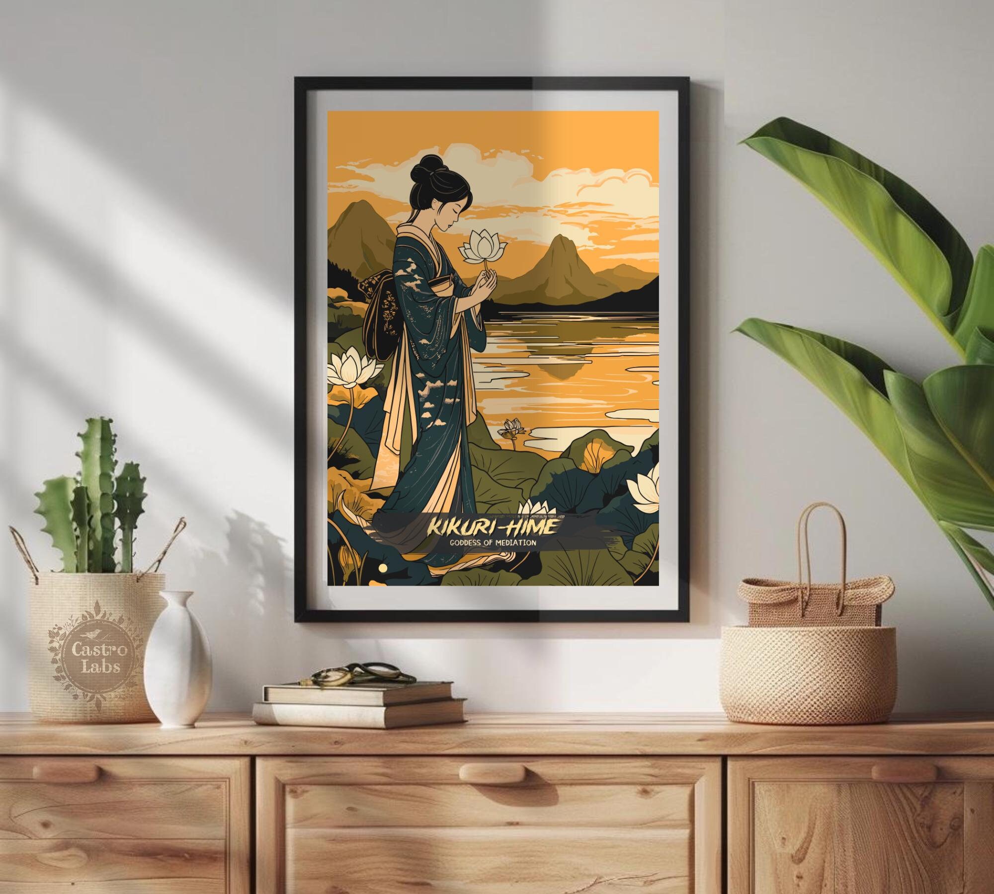 Kikuri-hime Print: Japanese Mythology Art, Goddess of Mediation - Etsy