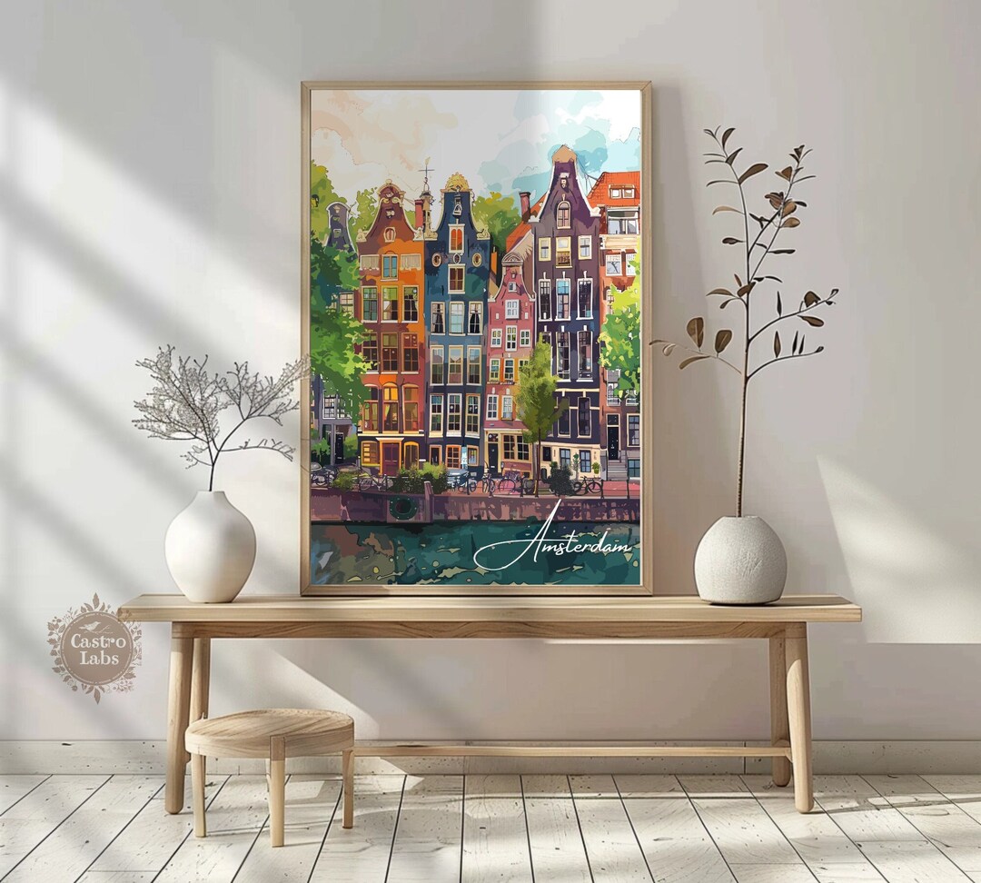 Amsterdam Canal Houses Poster: Colorful Cityscape Wall Art - Etsy
