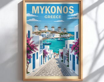 Mykonos Greece Travel Poster - Mediterranean Coastal Wall Art