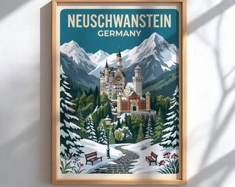 Neuschwanstein Germany Travel Poster - Alpine Castle Wall Decor