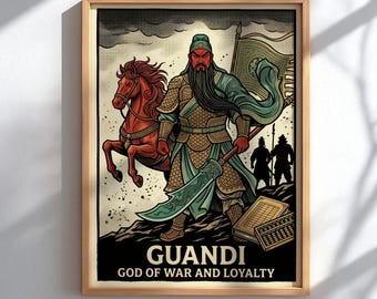 Guandi God of War Poster, Chinese Warrior Wall Art, Chinese Mythology Print, Loyalty Decor