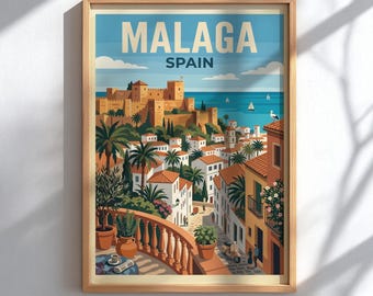 Malaga Spain Travel Poster - Mediterranean Coastal Wall Art