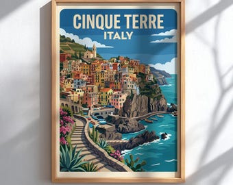 Cinque Terre Travel Poster - Italian Coast Wall Decor