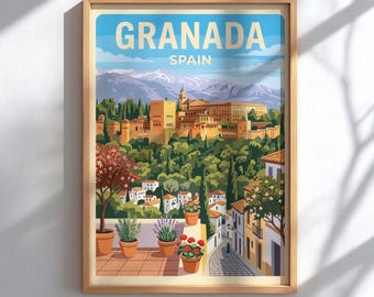 Granada Spain Travel Poster - Mediterranean City Wall Decor