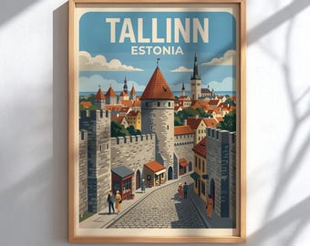 Tallinn Estonia Travel Poster - Historic City Wall Decor