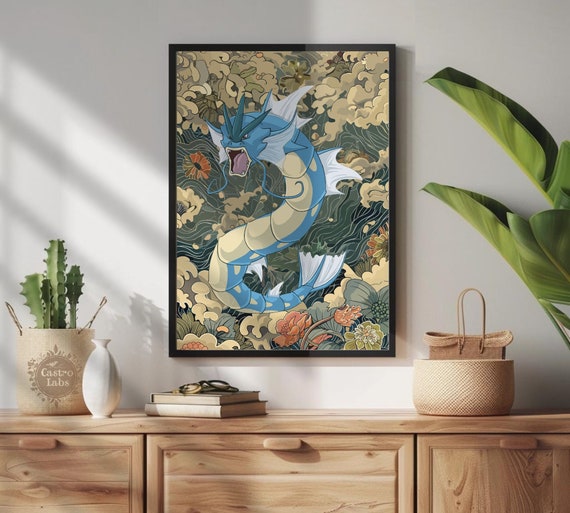 Gyarados Poster Japanese Tapestry Style Pokemon Anime Poster Printable Wall Art for Bedroom Decor Gyarados Artwork Etsy