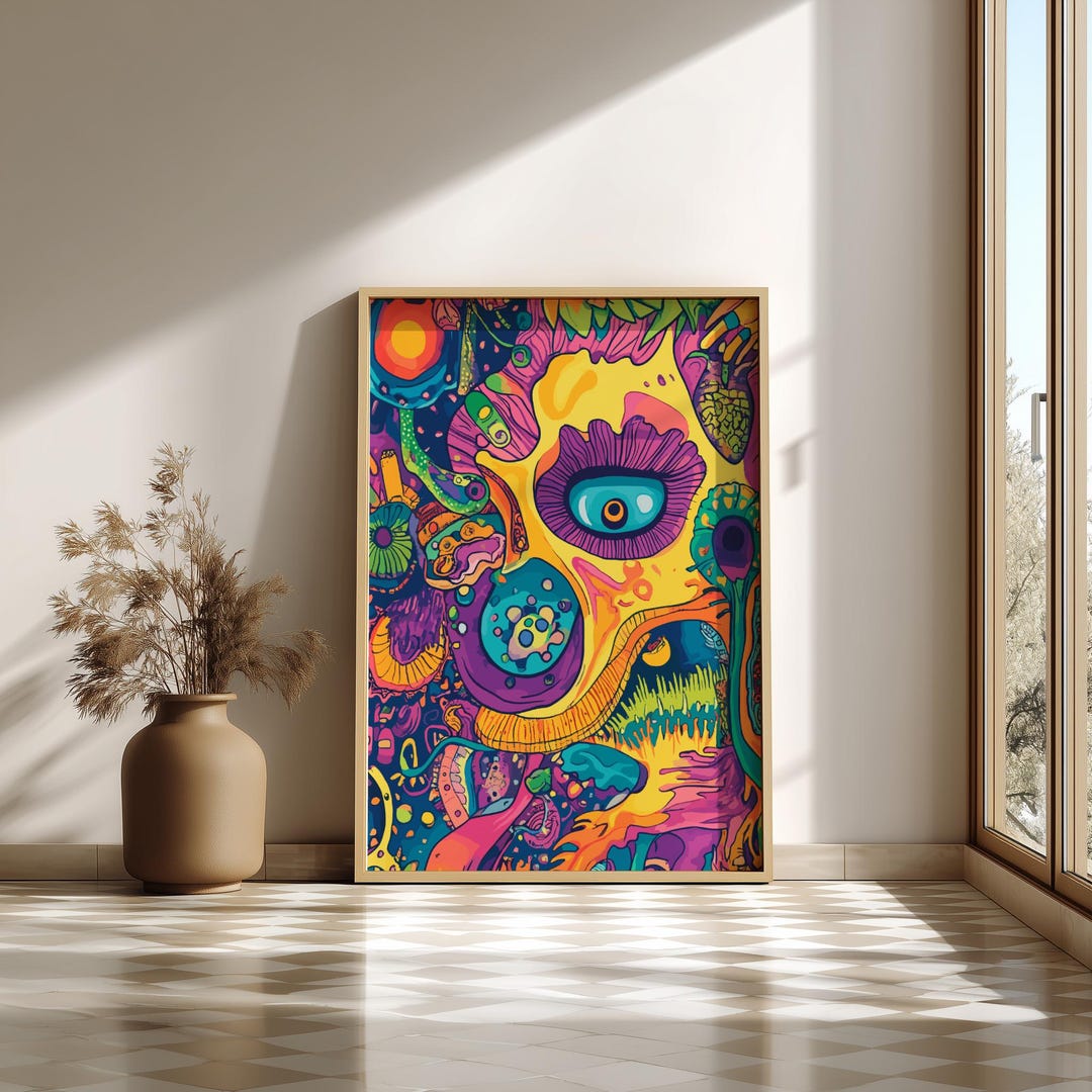 Psychedelic Floral Sun Poster: Trippy Cosmic Garden Wall Art - Etsy