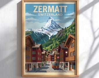 Zermatt Switzerland Travel Poster - Alpine Mountain Wall Decor