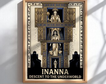 Inanna Descent to the Underworld Poster, Mesopotamian Goddess Wall Art, Ancient Babylonian Mythology Print, Sumerian Decor