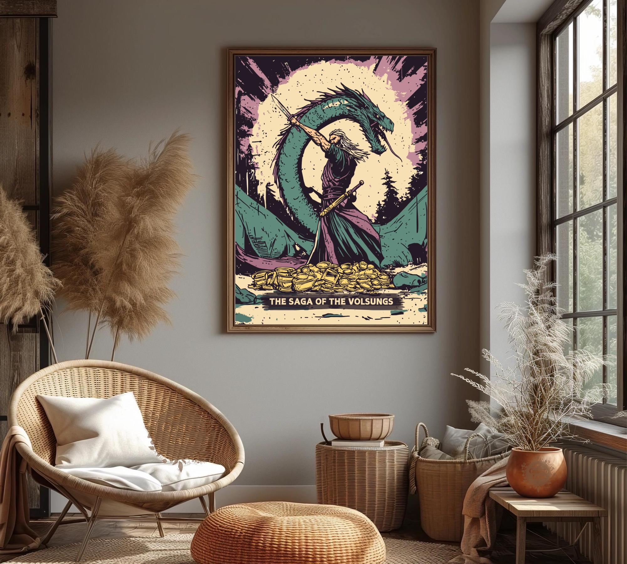 Volusunga Volsunga Saga Poster: Norse Mythology Art, Sigurd Slaying Fafnir - Etsy