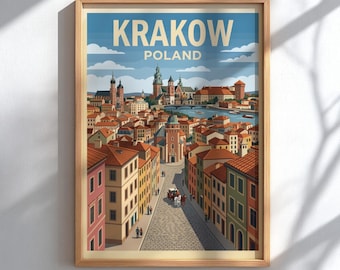 Krakow Poland Travel Poster - Historic City Wall Art
