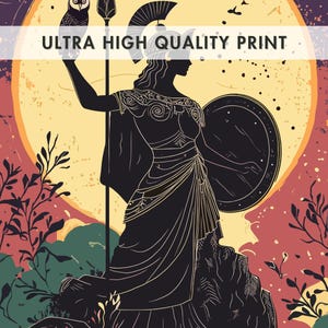 Close-up of Athena print with a banner stating 'ULTRA HIGH QUALITY PRINT' over the image, featuring rich colors.
