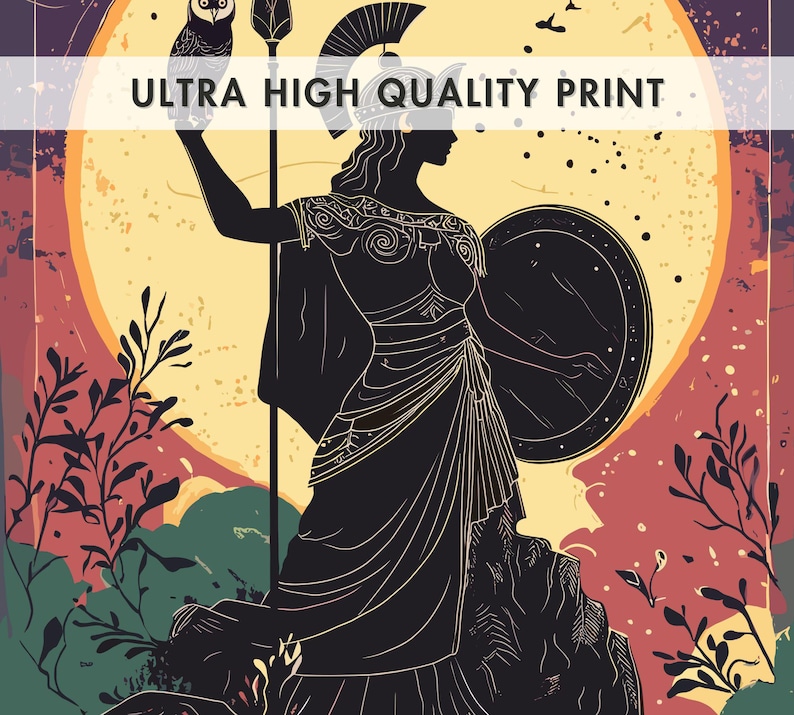 Close-up of Athena print with a banner stating 'ULTRA HIGH QUALITY PRINT' over the image, featuring rich colors.