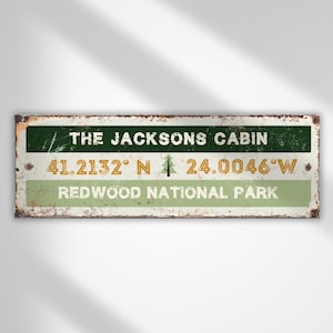 Custom Personalized Coordinates Metal Sign, Vintage Wall Art for Home Decor, City, Forest, Coastal, or Mountain Locations, Aluminium Print
