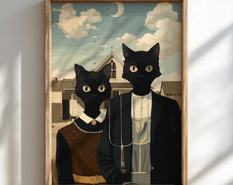 鏡の前でぼんやりしている黒猫 - 浮世絵風ミームアート - 高品質