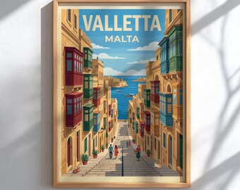 Valletta Malta Travel Poster - Mediterranean City Wall Art