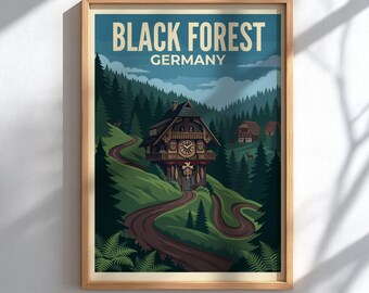 Reseposter från Schwarzwald, Tyskland - Väggkonst i vintagestil