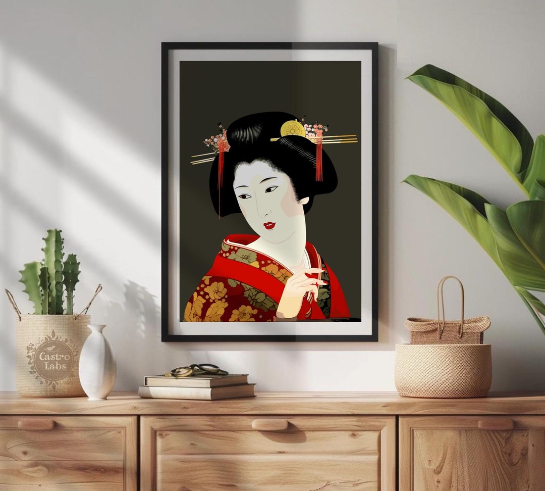 Japanese Geisha Art Print - Traditional Kimono Wall Decor, Japanese ...