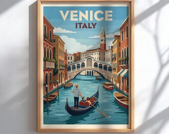 Venice Italy Travel Poster - Mediterranean Canal Wall Decor