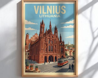 Vilnius Lithuania Travel Poster - Historic City Wall Decor