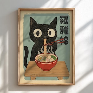 Ramen Cat Poster, Japanese Food Lover Art Print
