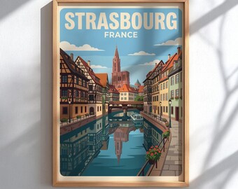 Strasbourg France Travel Poster - Vintage Canal Wall Art