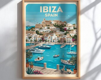 Ibiza Spain Travel Poster - Coastal Mediterranean Wall Art