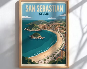 San Sebastian Spain Travel Poster - Coastal City Wall Decor