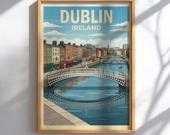 Dublin Ireland Travel Poster - Vintage City Wall Decor