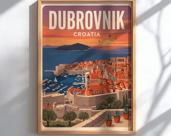 Dubrovnik Croatia Travel Poster - Mediterranean City Wall Art