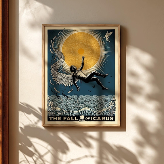 Icarus Falling Poster - Greek Mythology Wall Art, Mythic Decor