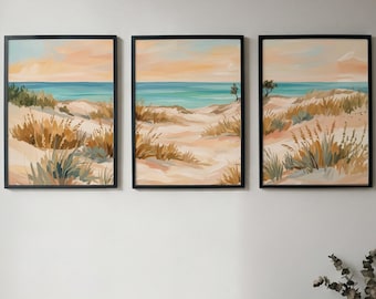 Coastal Dunes Triptych, Set of 3 Beach Landscape Prints, Modern Wall Art, Minimalist Decor