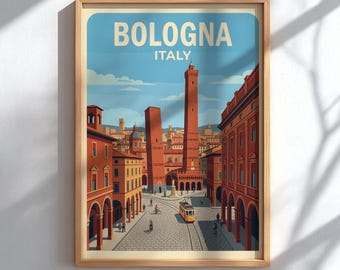 Bologna Italy Travel Poster - Historic City Wall Decor
