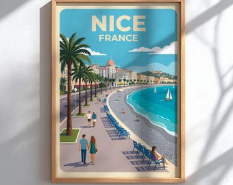 Nice France Travel Poster - Mediterranean Coast Wall Decor