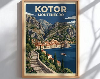 Kotor Montenegro Travel Poster - Adriatic Coast Wall Decor