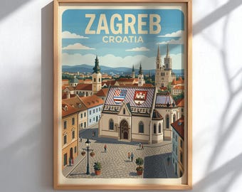 Zagreb Croatia Travel Poster - Historic City Wall Art