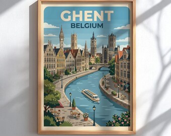 Ghent Belgium Travel Poster - European City Wall Decor