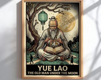 Yue Lao The Matchmaker Poster, Chinese Folklore Wall Art, Chinese Mythology Print, Romance Decor