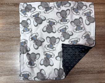 Elephant Lovey, handgemaakte flanellen minky veiligheidsdeken
