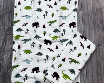 Prehistoric dinosaurs dots Handmade Nursery Flannel Burp Cloth