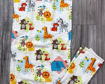 Zoo animals Handmade Nursery Flannel Burp Cloth