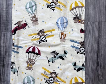 Hot air balloons & Planes Handmade Nursery Flannel Burp Cloth