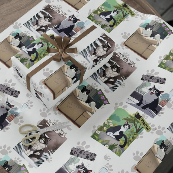 Tuxedo Cat Wrapping Paper - Etsy