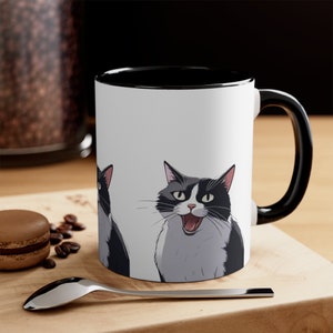Tuxedo cat 11oz coffee mug, cat coffee cup, gift for cat lover, black and white cat mug, mothers day gift