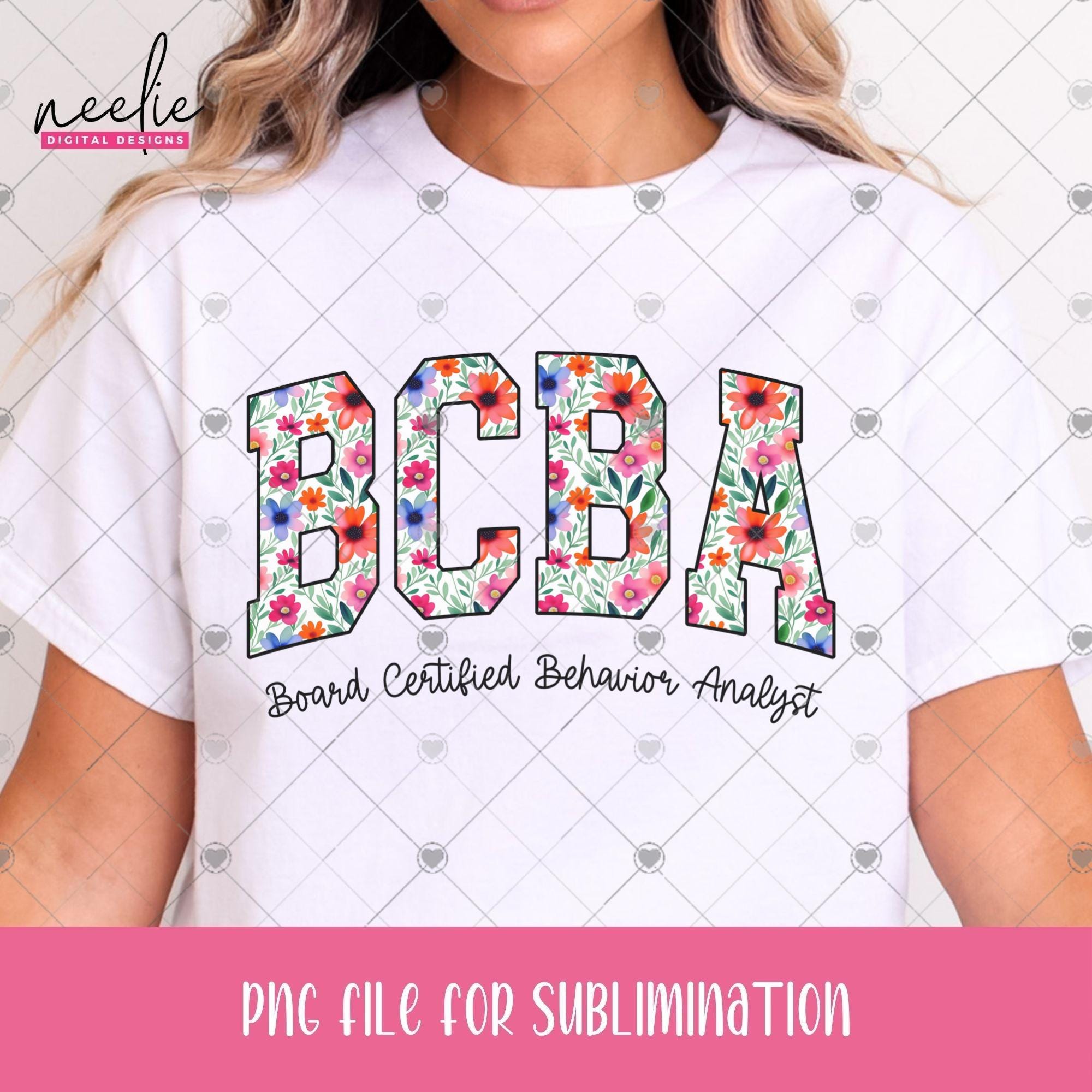 BCBA PNG, Bright Floral Varsity Letters Design for Board Certified ...