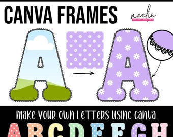 Alphabet-Canva-Rahmen mit Spitzenbordüre | Buchstaben-Canva-Vorlage A–Z (Digitaler Download)